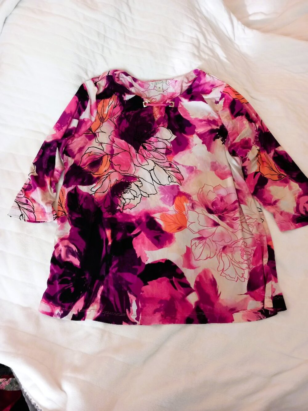 Dana Buchman XL Pink and Red Blouse 3/4 length sleeves